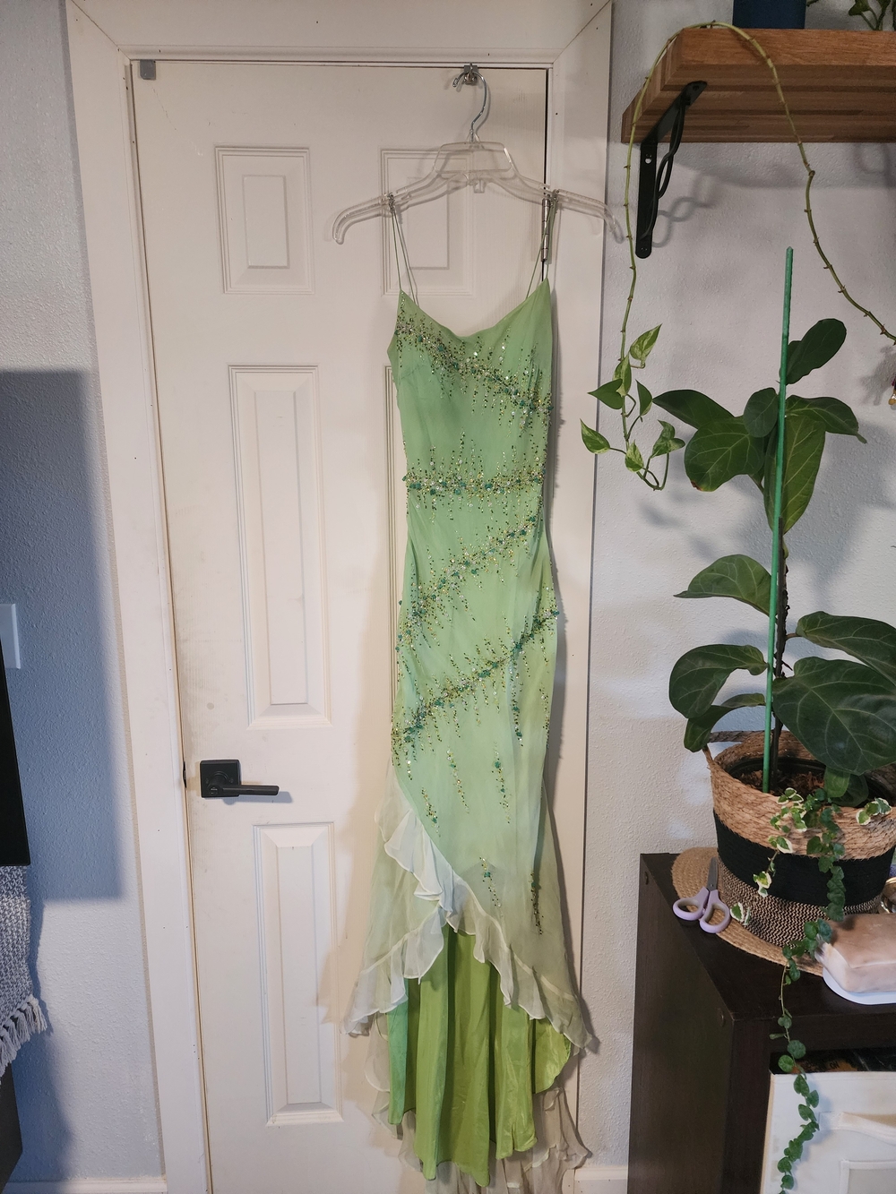 Elegant Light Green Beaded Slip Dress